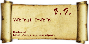 Ványi Irén névjegykártya